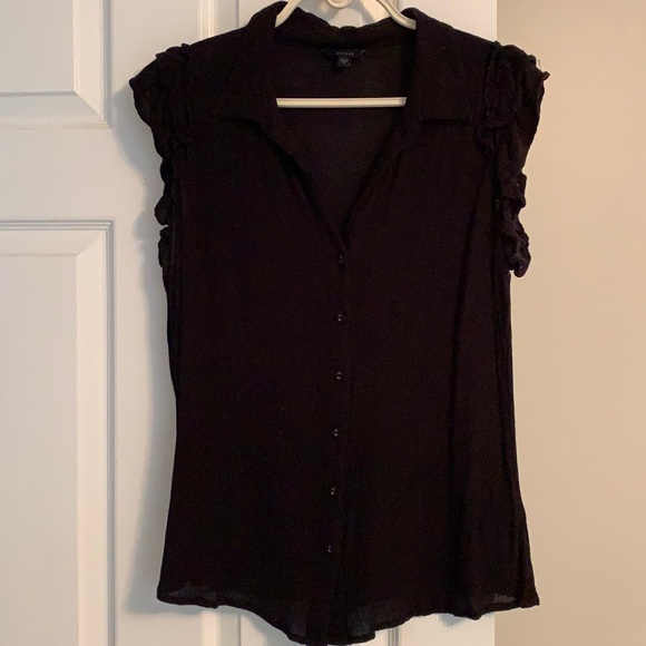 Black Short Sleeve Blouse w/ Ruffle Sleeve - Sz M - Picture 1 of 3